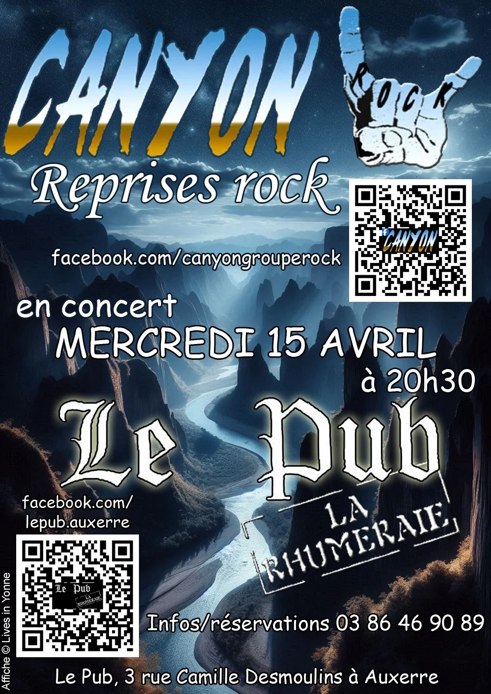 Concert rock avec le groupe Canyon (pop rock) – Auxerre ("Le Pub") (affiche de l’événement)