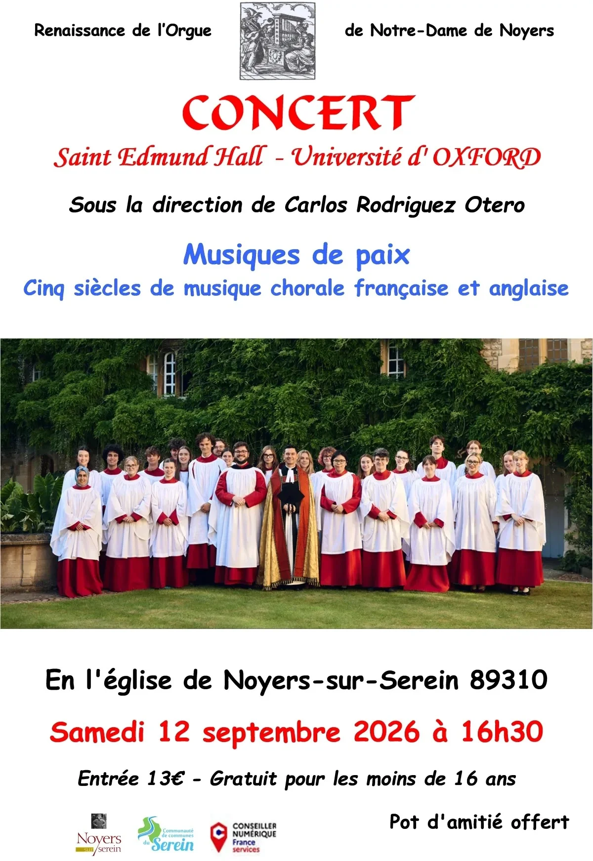 Concert - Saint Edmund Hall  - Université d'Oxford – Noyers sur Serein (Eglise) (affiche de l’événement)