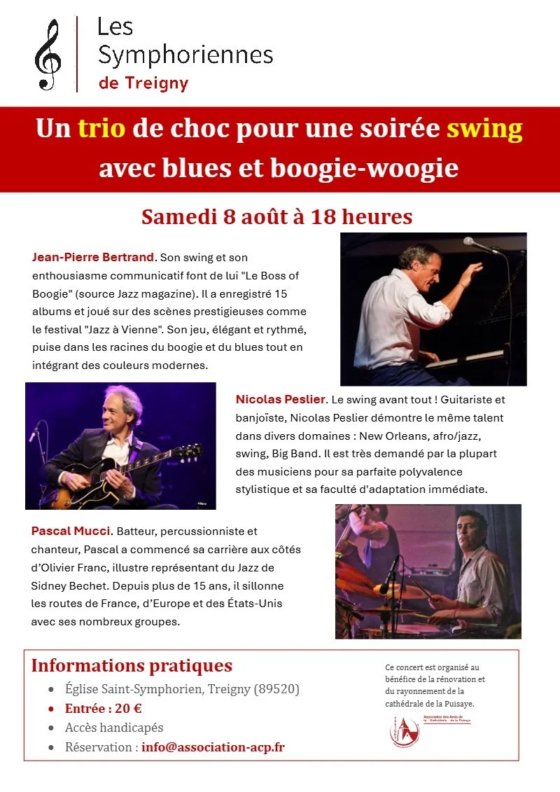 Concert : soirée swing avec blues et boogie-woogie dans le cadre des Symphoriennes de Treigny – Treigny (Eglise Saint Symphorien) (affiche de l’événement)