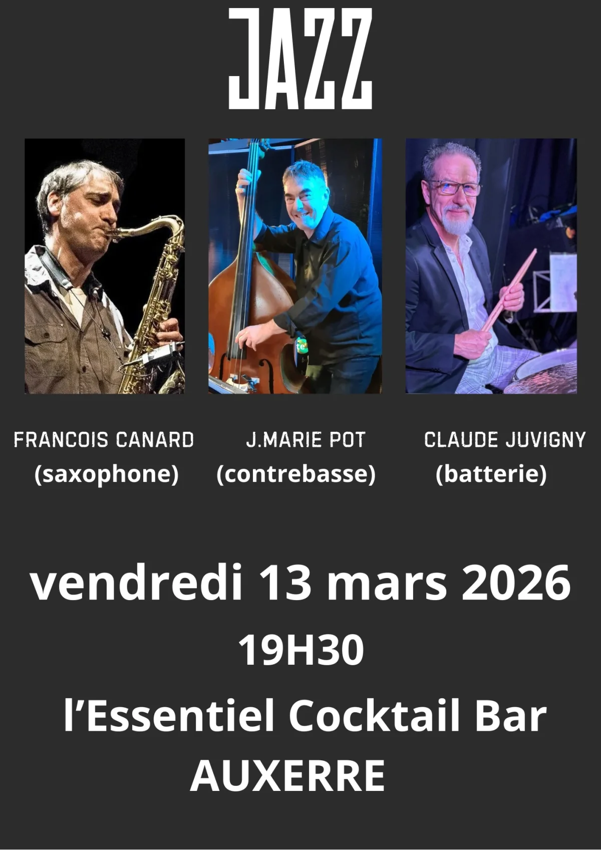 Concert trio jazz – Auxerre (L'Essentiel Cocktail Bar) (affiche de l’événement)