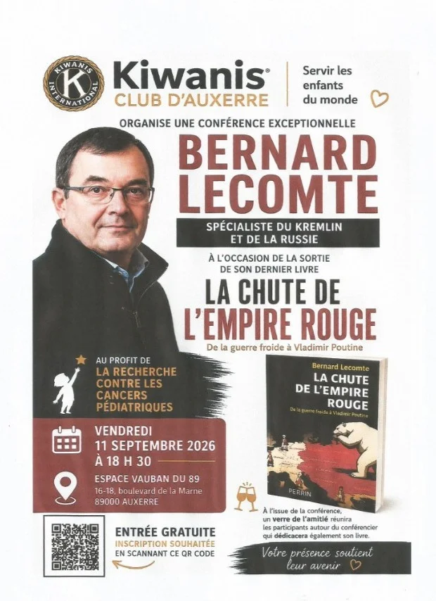 Conférence de Bernard Lecomte sur "La chute de l'empire rouge". – Auxerre (Espace de conférences Vauban - Bâtiment le 89 (Conseil départemental)) (affiche de l’événement)