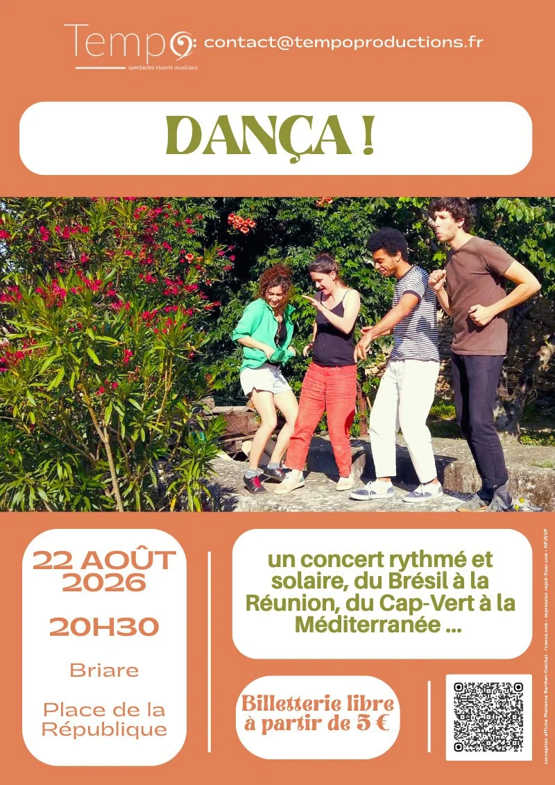 Dança ! Un concert rythmé et solaire, du Brésil à la Réunion, du Cap-Vert à la Méditerranée... – Briare / Loiret (Place de la république) (affiche de l’événement)