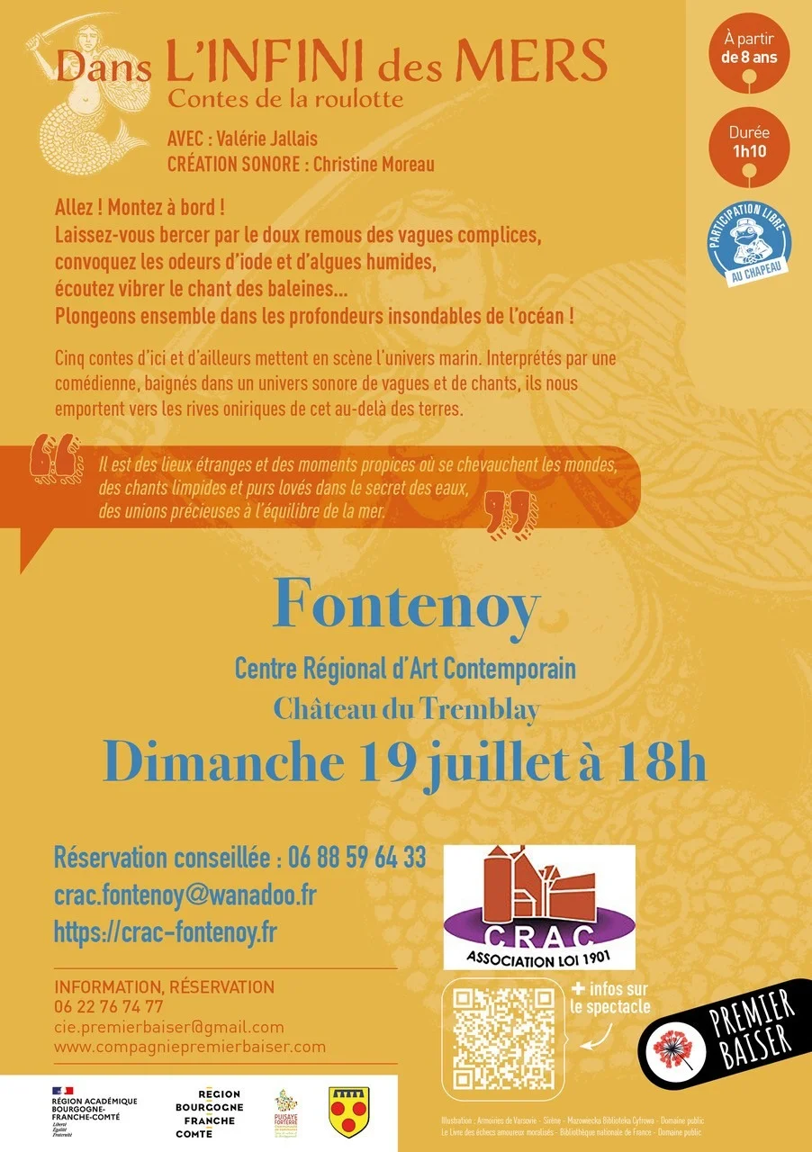 "Dans l'Infini des Mers" : Contes de la roulotte avec La Compagnie Premier Baiser – Fontenoy (Centre Régional d'Art Contemporain / CRAC / Château du Tremblay) (affiche de l’événement)