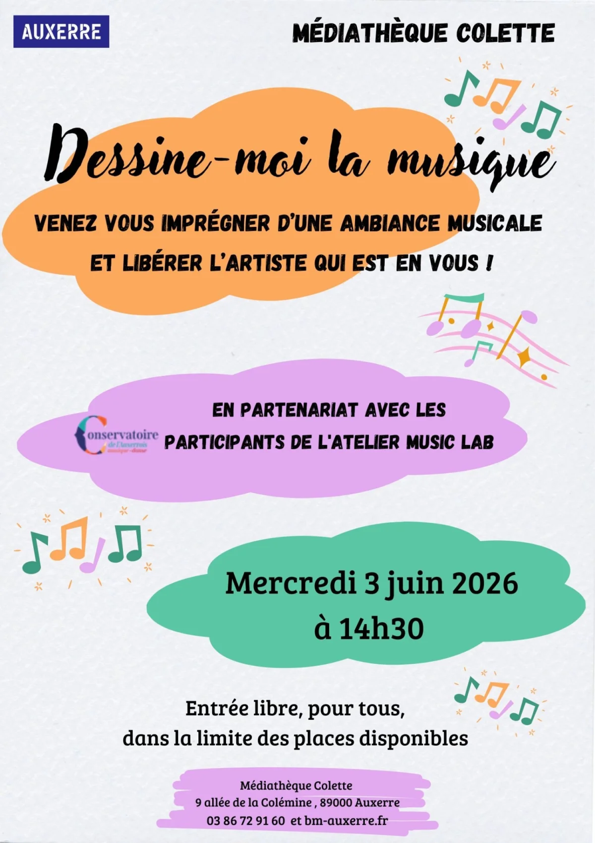 Dessine-moi la musique – Auxerre (Médiathèque Colette) (affiche de l’événement)