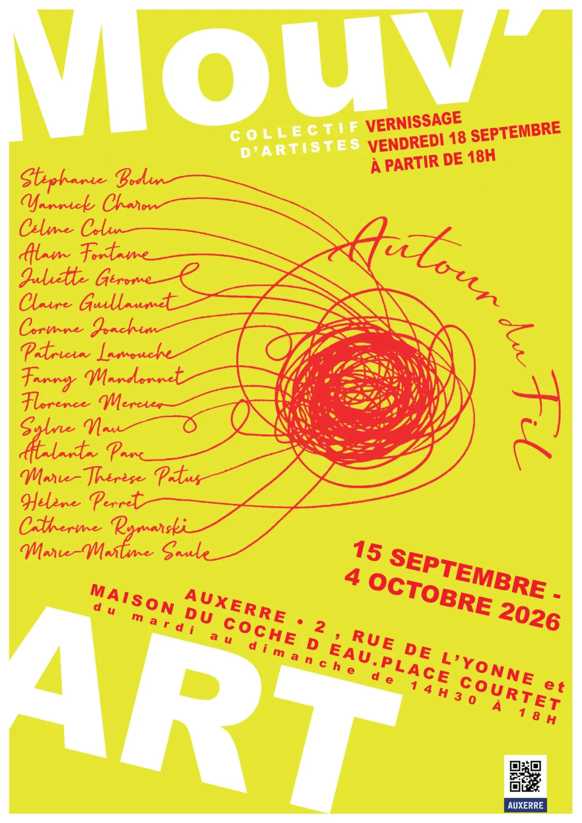 Vernissage de la 4ème édition de l'exposition "Autour du fil" par un collectif d'artistes – Auxerre (Mouv'art et Maison du coche d'eau) (affiche de l’événement)