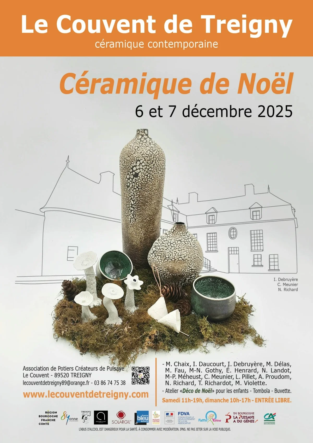Exposition "Céramique de Noël", les 6 et 7 décembre 2025, au Couvent de Treigny / 15 céramistes locaux – Treigny (le couvent de treigny) (affiche de l’événement)