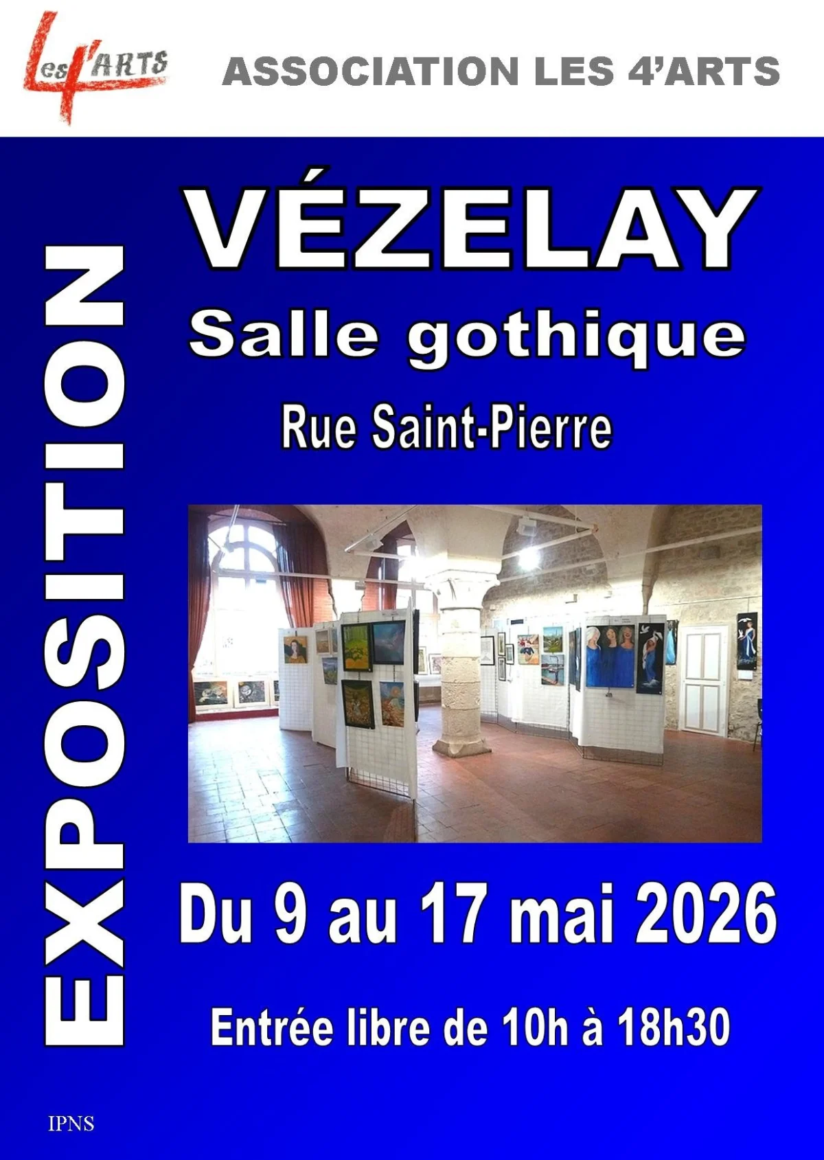 Vernissage de l'exposition avec Les 4'Arts (16 artistes / peintures et sculptures) – Vézelay (Salle Gothique / rue Saint Pierre) (affiche de l’événement)