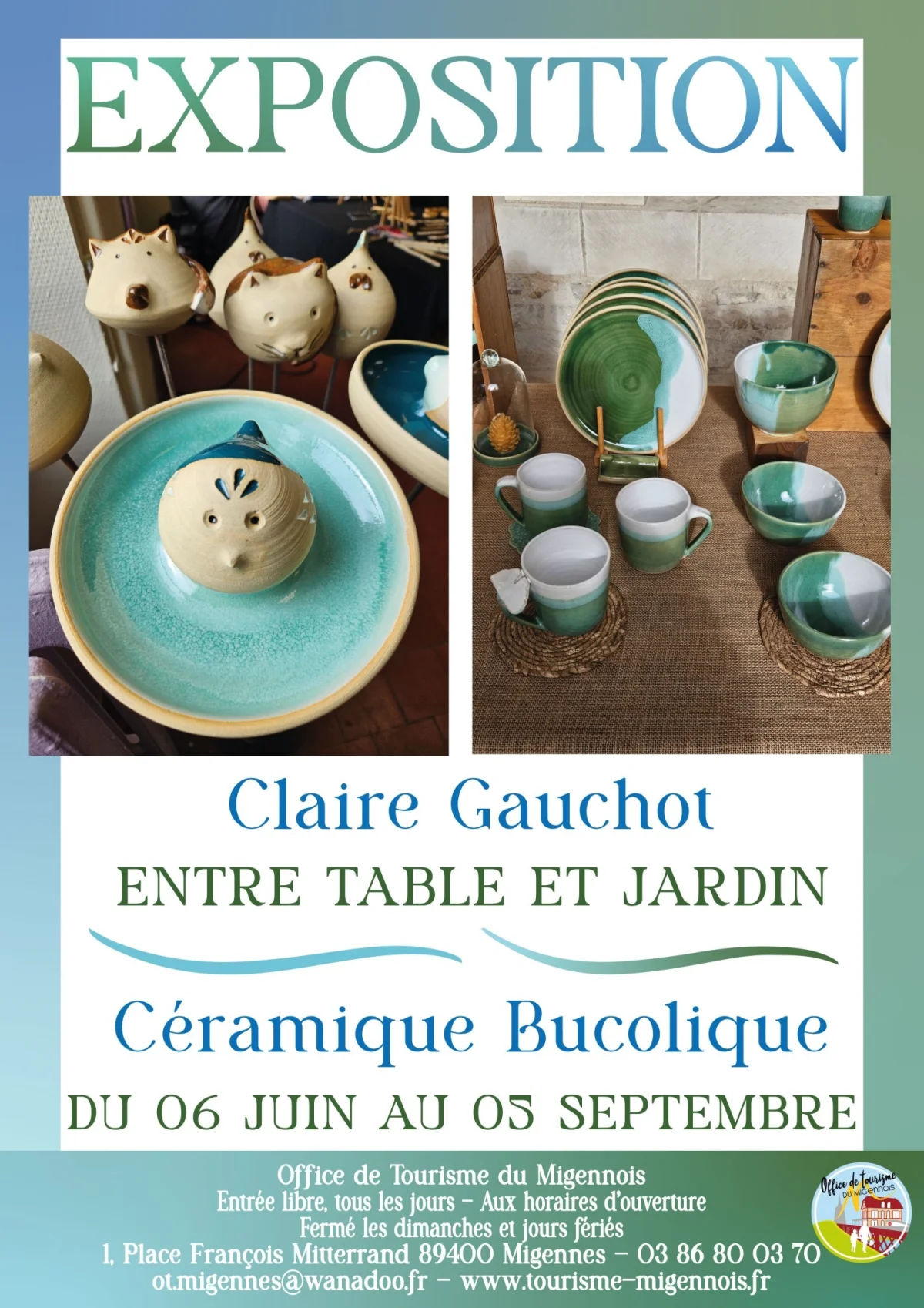 Exposition [Prolongation] - Entre Table et Jardin - Céramique Bucolique - Claire Gauchot – Migennes (Office de Tourisme du Migennois) (affiche de l’événement)
