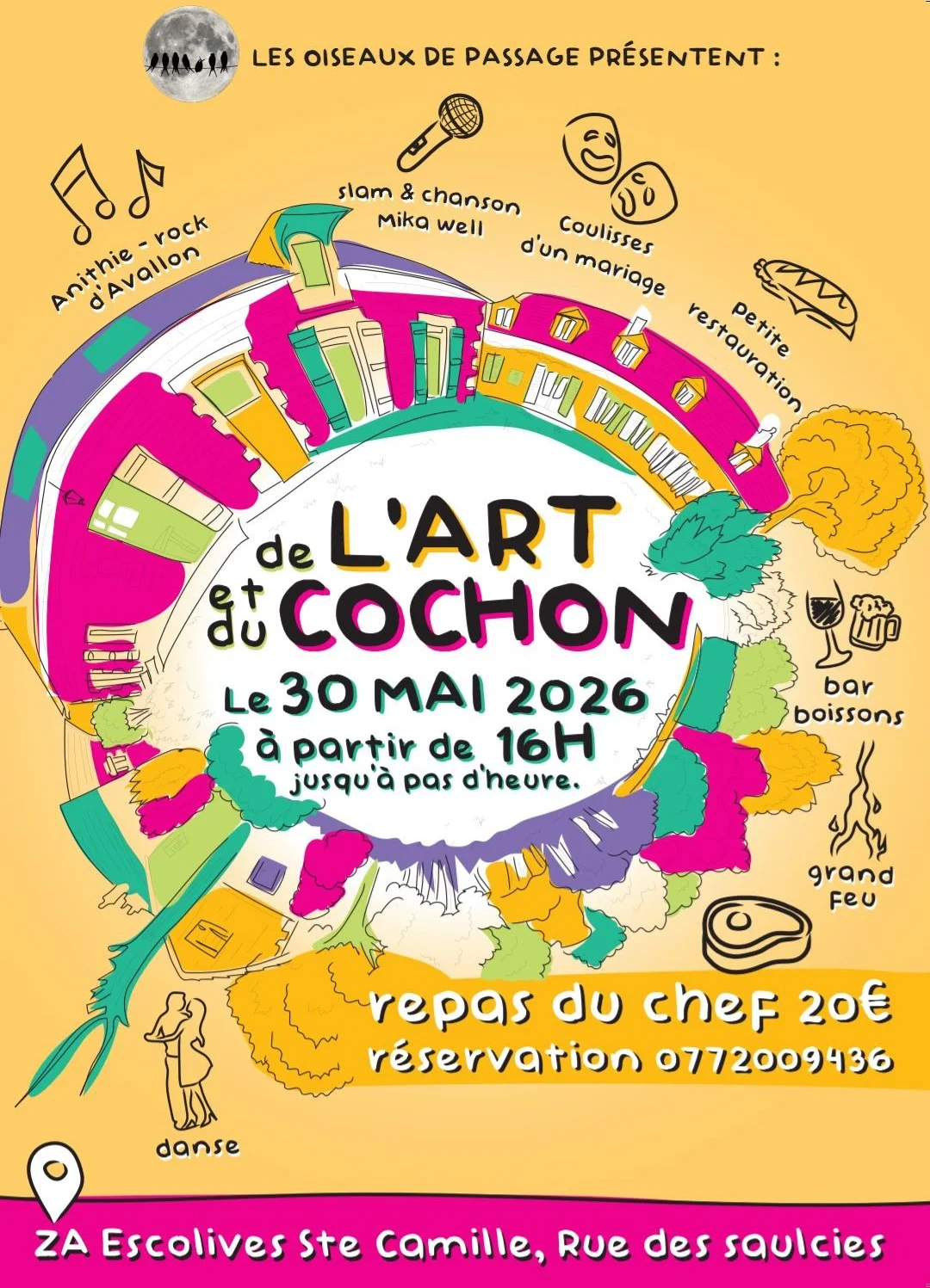 Festival de l'Art et du Cochon – Escolives Sainte Camille (Les Oiseaux de Passage) (affiche de l’événement)