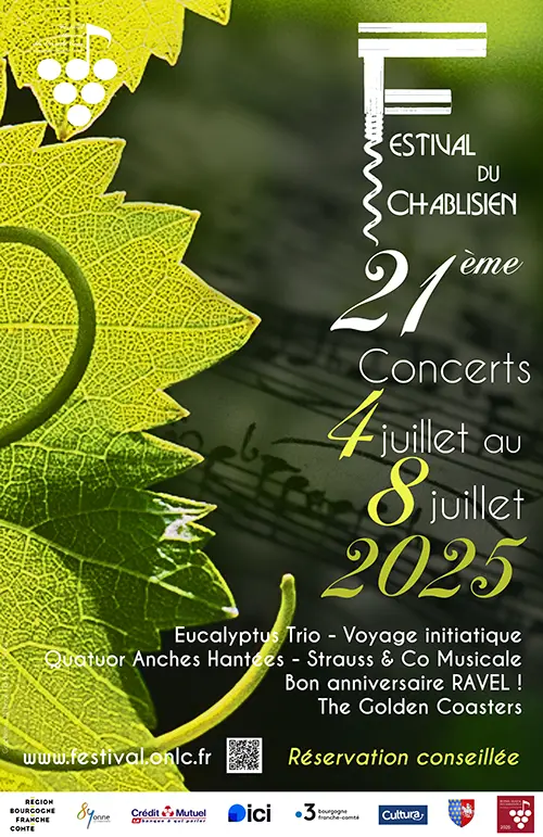 21ème Festival du Chablisien : Concert Musique du monde avec Eucalyptus Trio (violon, contrebasse, guitare) + dégustation de Chablis – Chablis (Collégiale Saint-Martin) (affiche de l’événement)