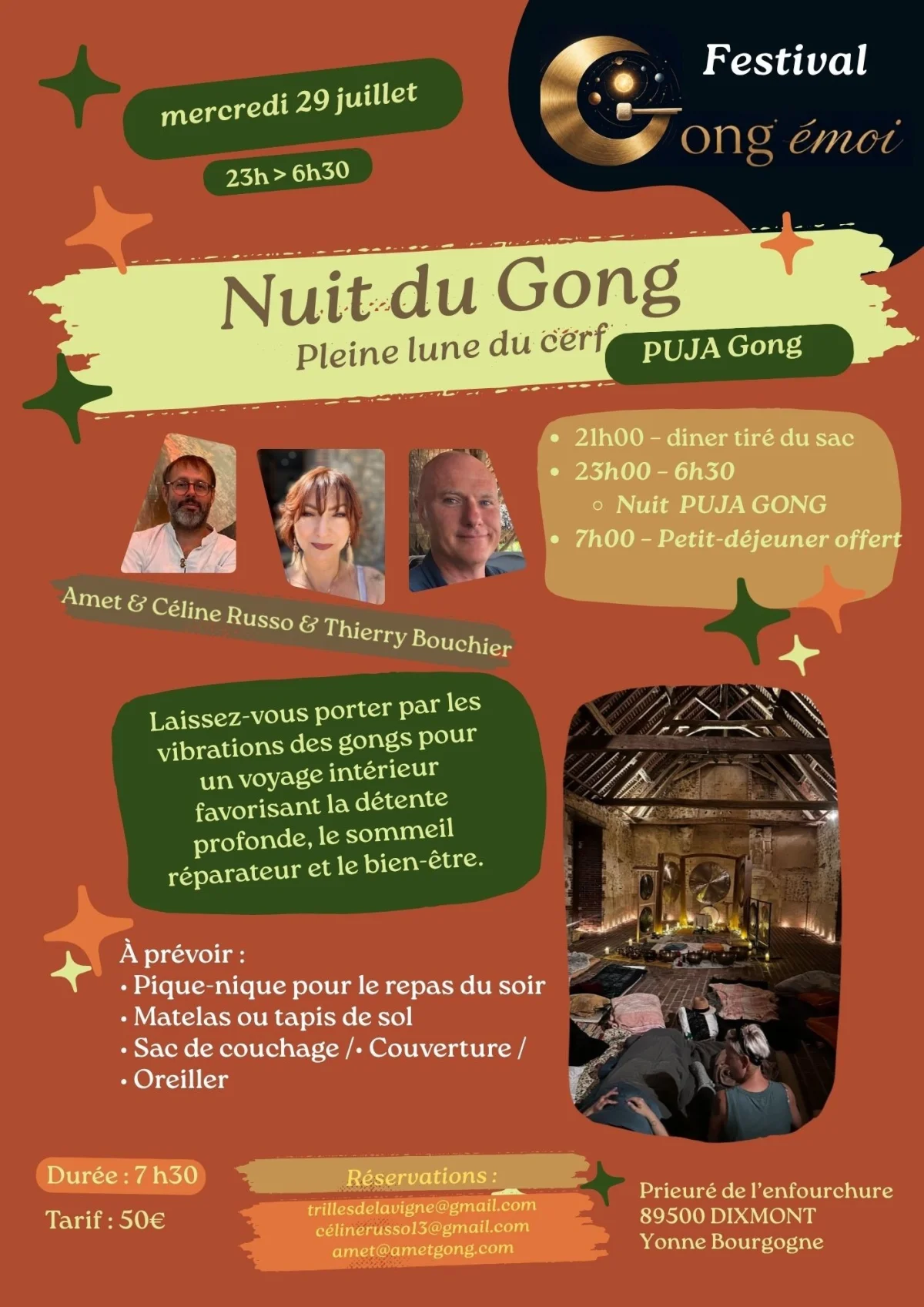 Festival Gong émoi "Nuit du Gong" : Puja Gong "Pleine lune du cerf" – Dixmont (affiche de l’événement)