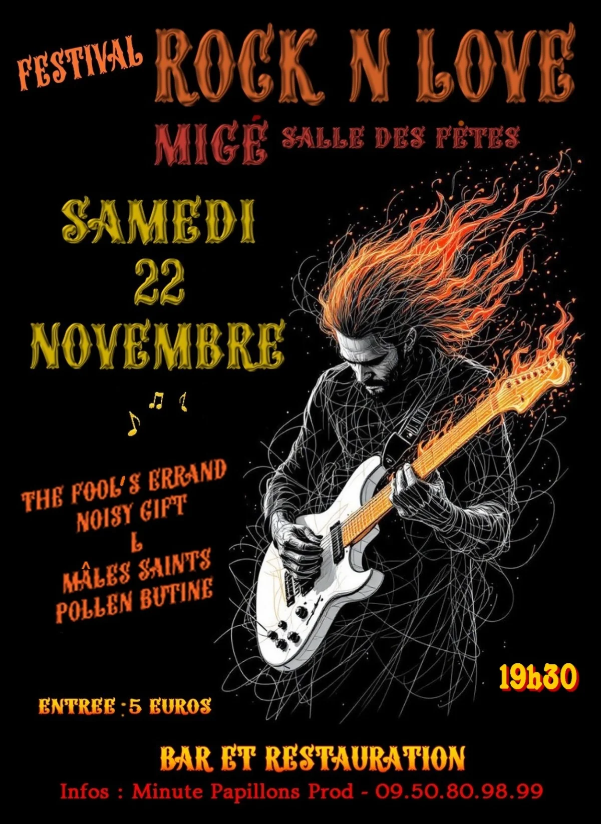 Festival Rock'n'Love à Migé avec Mâles Saints, "L" Rock français, Noisy Gift et The Fool's Errand – Migé (Salle des fêtes) (affiche de l’événement)