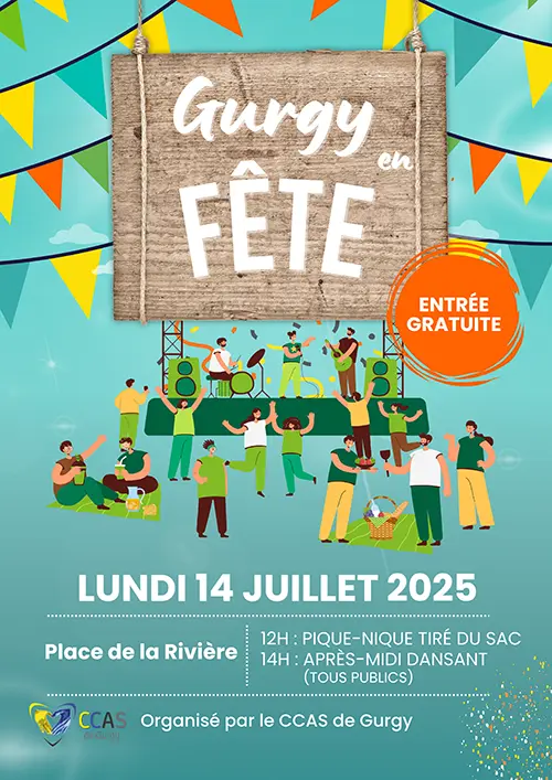 Gurgy en Fête : Pique-nique + Après-midi dansant (tous publics) – Gurgy (Place de la Rivière) (affiche de l’événement)