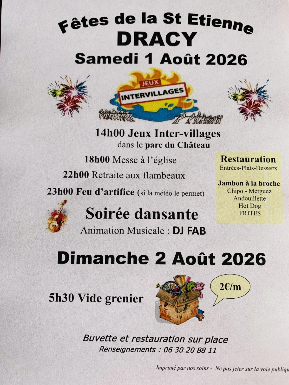 Fête de la Saint Étienne à Dracy (Vide Grenier) – Dracy (Grande rue et parc du château) (affiche de l’événement)