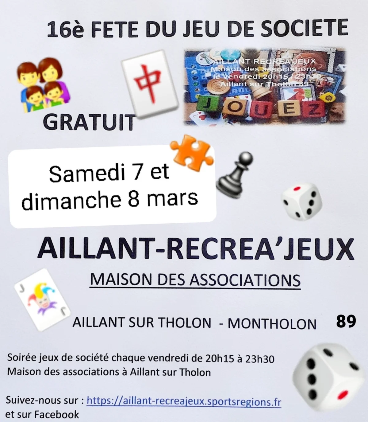 Fête du jeu de société – Aillant sur Tholon Montholon (Maison des associations / Route de Chassy) (affiche de l’événement)