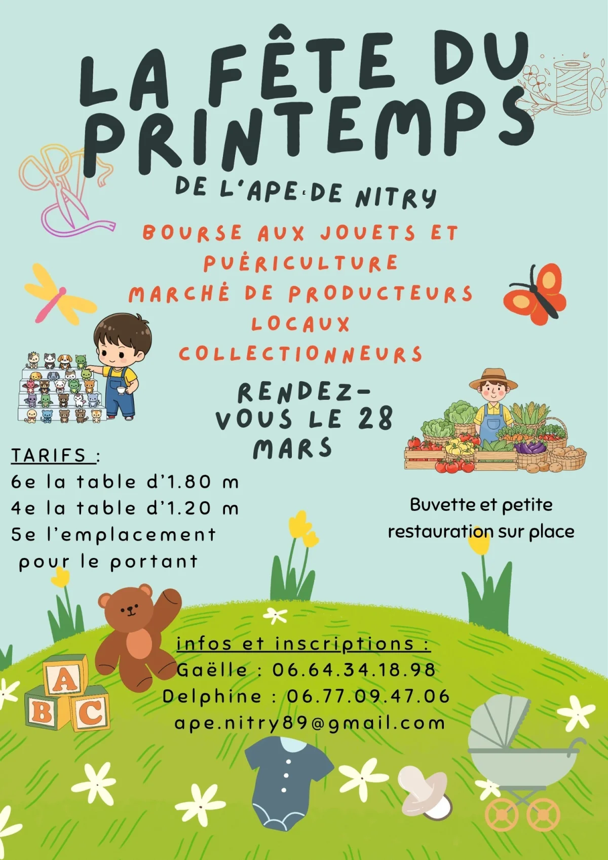 Fête du printemps / Bourse aux jouets, vêtements, puériculture / Marché de producteurs locaux – Nitry (Salle multiculturelle) (affiche de l’événement)