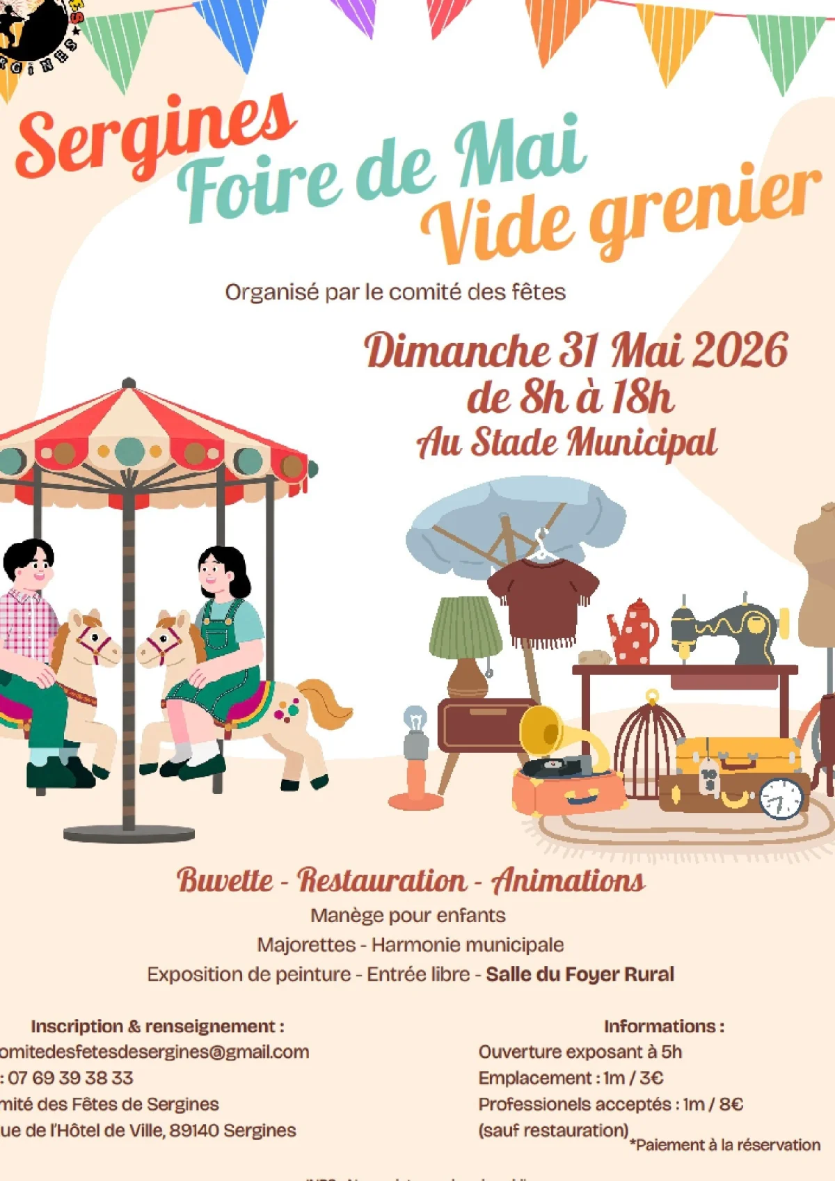 Foire de Mai / Vide Grenier / Brocante – Sergines (Stade municipal) (affiche de l’événement)