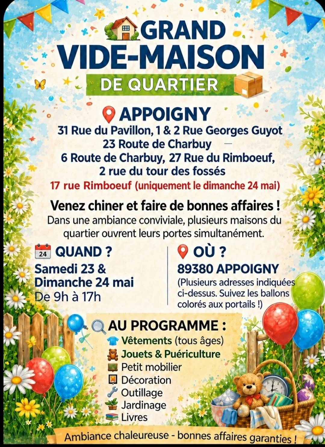 Grand vide-maison de quartier – Appoigny (Quartier / Route de Charbuy) (affiche de l’événement)