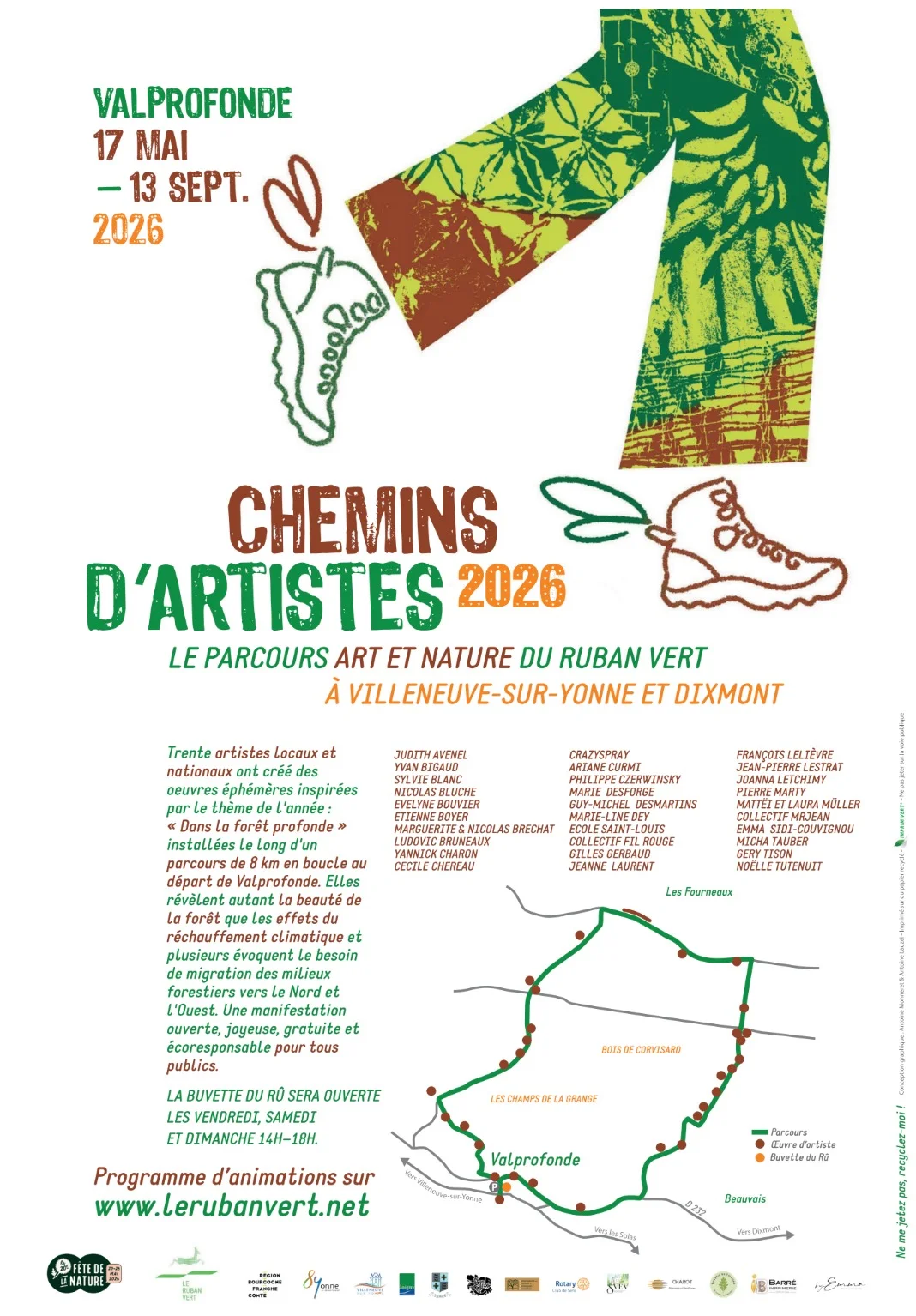 Parcours randonnée "Chemins d'artistes 2026" (le parcours Art et Nature du Ruban Vert) – Villeneuve-sur-Yonne (Départ de Valprofonde) (affiche de l’événement)