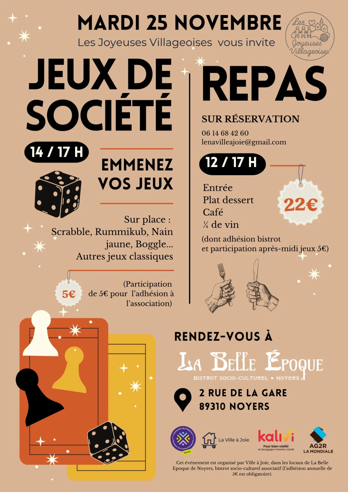 Jeux de société & repas convivial à La Belle Époque – Noyers (A la Belle Epoque à Noyers) (affiche de l’événement)