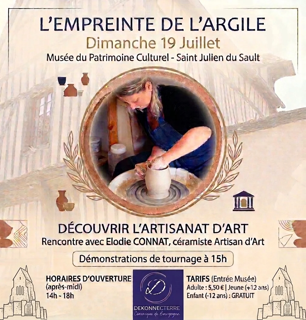 L'empreinte de l'argile / Découvrir l'artisanat d'art autour de la poterie. – Saint Julien du Sault (Musée Philippe Makédonsky) (affiche de l’événement)