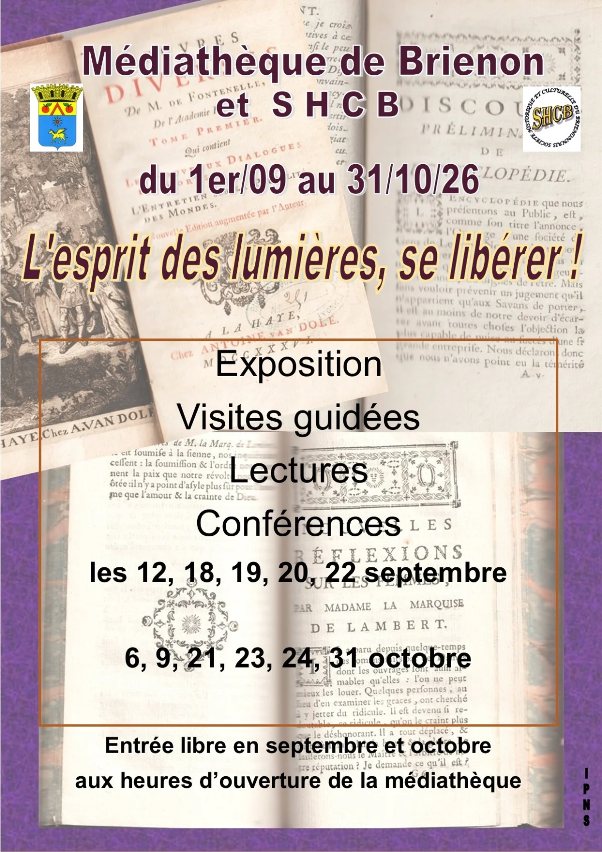 Exposition : L'esprit des lumières, se libérer ! – Brienon-sur-Armançon (Médiathèque M-E Leclercq) (affiche de l’événement)
