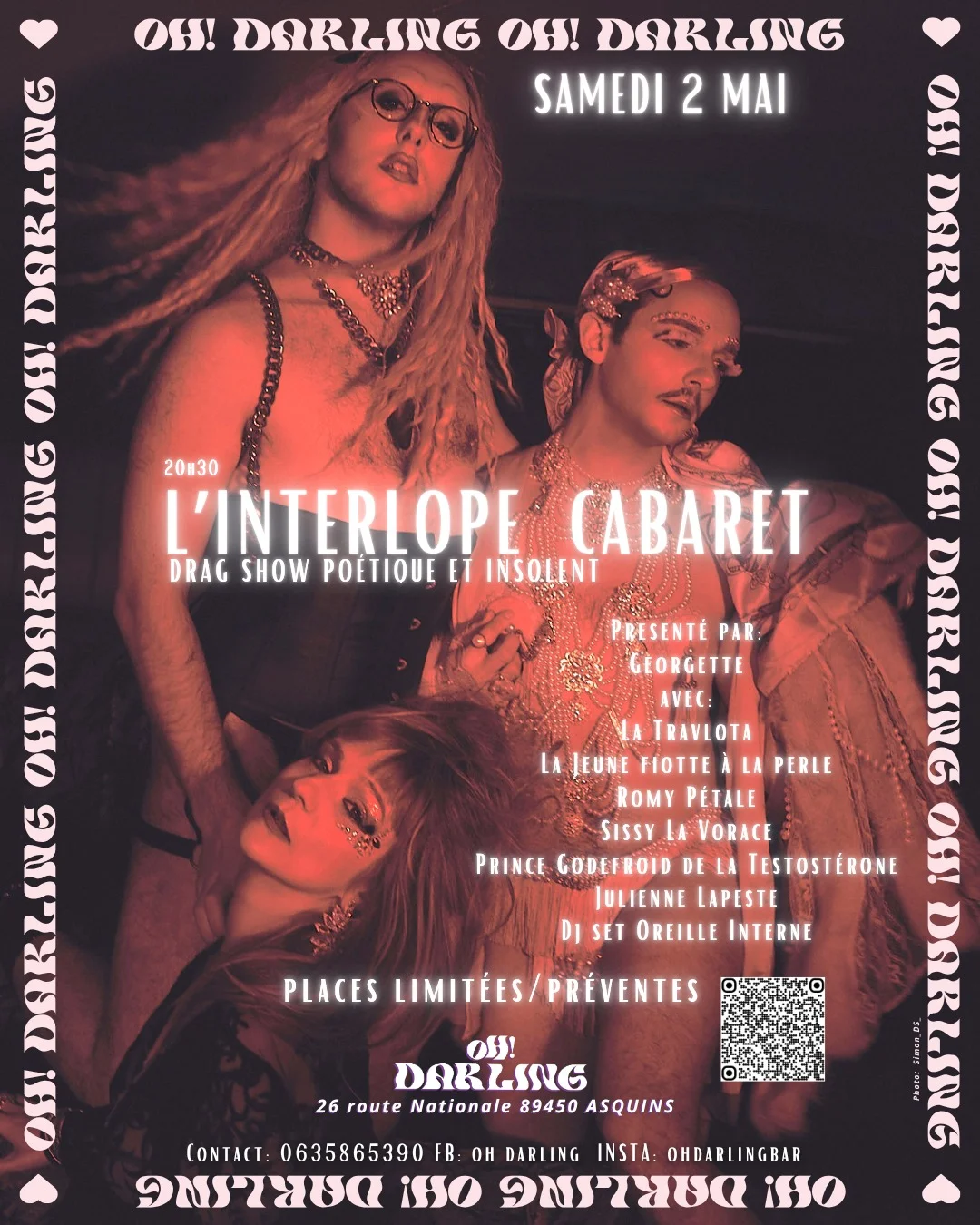 L'Interlope Cabartet (dragshow poétique et insolent) – Asquins (Oh! Darling) (affiche de l’événement)