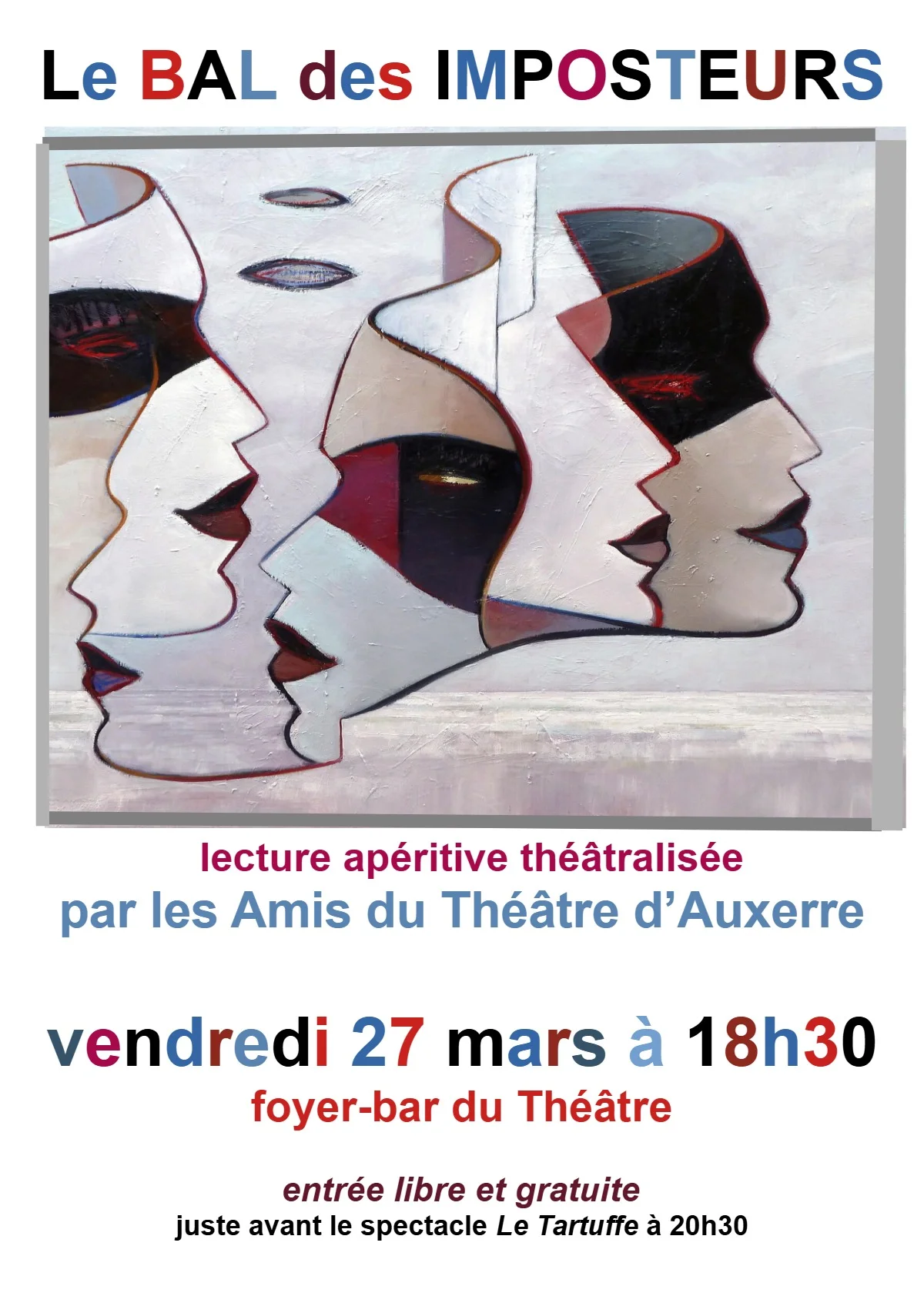 Le Bal des Imposteurs (Lecture théâtralisée) – Auxerre (Foyer-bar du Théâtre d'Auxerre) (affiche de l’événement)