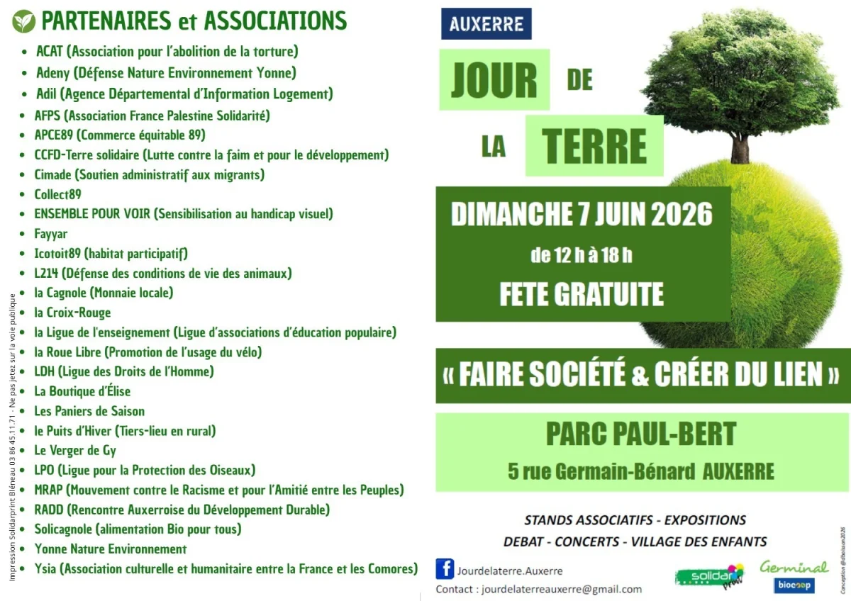 Le Jour De la Terre – Auxerre (Parc Paul Bert) (affiche de l’événement)