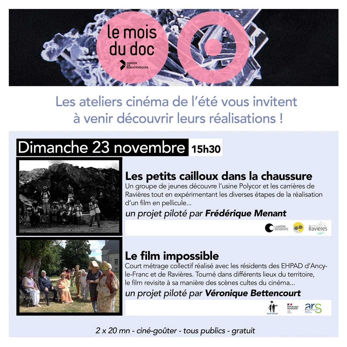 Le Mois du Doc : projection des ateliers-cinéma de l'été dernier. – Ravières (Salle polyvalente) (affiche de l’événement)