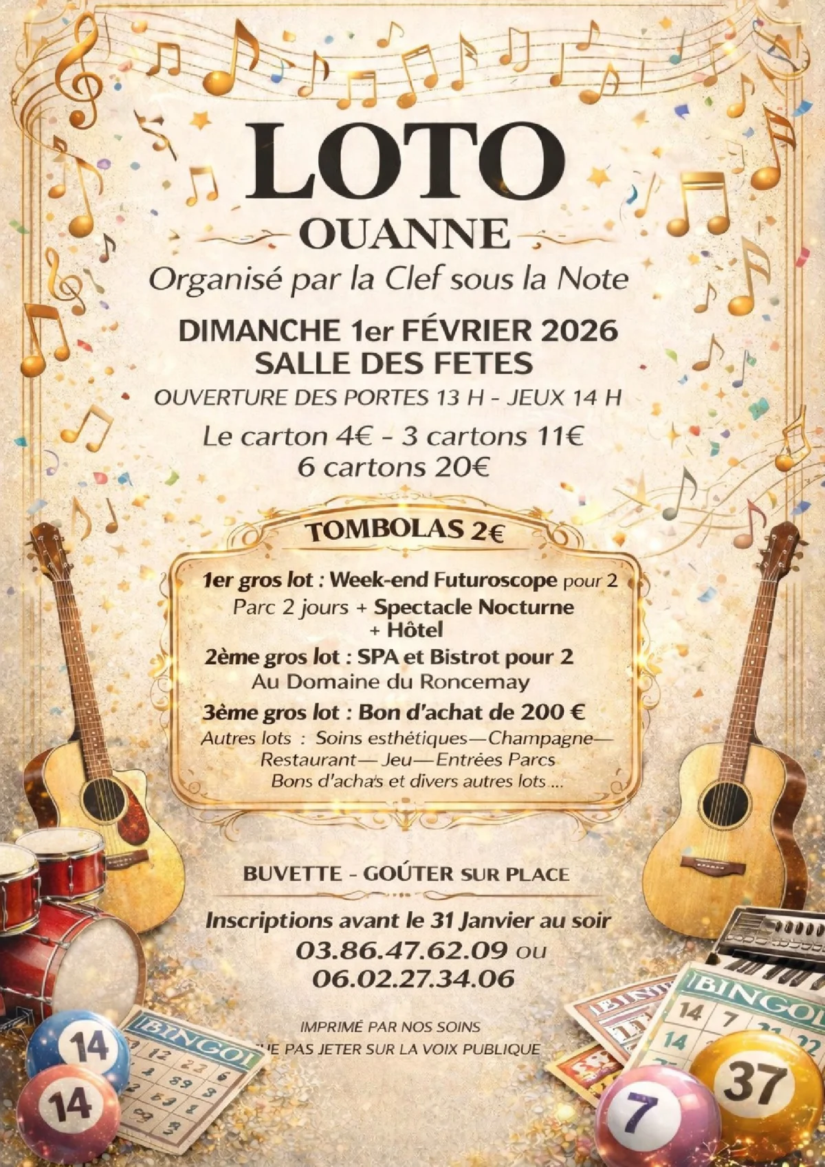 Loto de la Clef sous la Note – Ouanne (Salle des Fêtes) (affiche de l’événement)