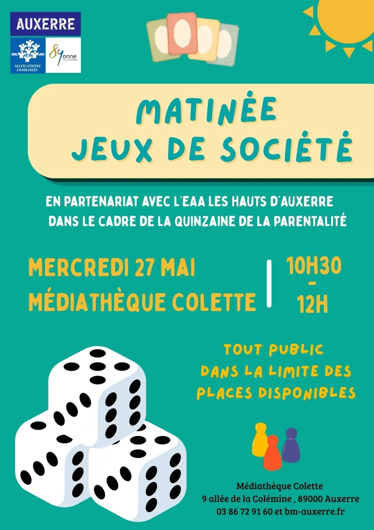 Matinée jeux de société – Auxerre (Médiathèque Colette) (affiche de l’événement)