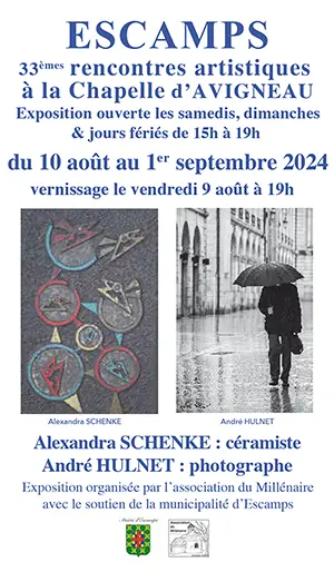 Vernissage de l'exposition avec Alexandre Schenke (céramiste) et André Hulnet (photographe) dans le cadre des 33èmes rencontres artistiques à Escamps