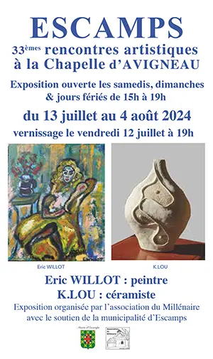 33mes rencontres artistiques  Escamps : Exposition avec Eric Willot (peintre) et K.Lou (cramiste)