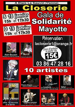 Concerts-spectacles de solidarité pour Mayotte et les Mahorais par 10 artistes (sur 2 jours) 