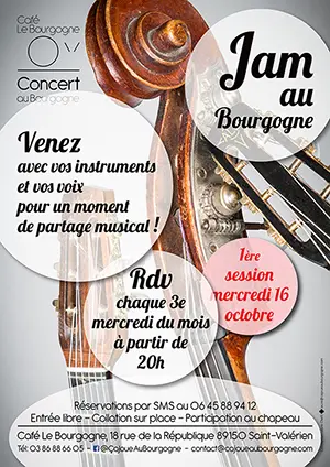 Jam au Bourgogne : Venez avec vos instruments et vos voix pour un moment de partage musical ! (Tous les 3èmes mercredis de chaque mois)