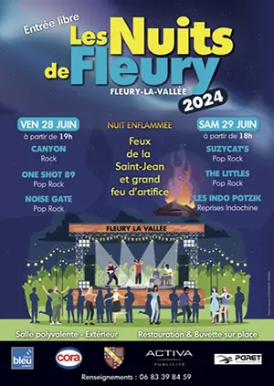 Les Nuits de Fleury 2024 : Concerts avec Canyon (rock), One Shot 89 (pop rock) et Noise Gate (Pop rock) + Nuit enflamme (Feux de la Saint-Jean et grand feu d'artifice)