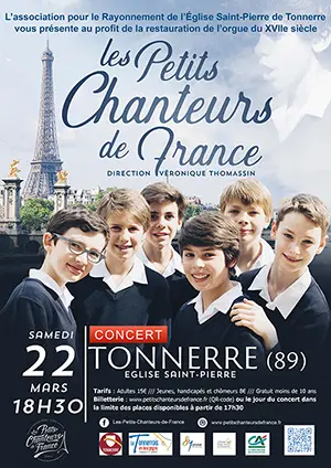 Concert avec Les Petits Chanteurs de France (Direction : Véronique Thomassin) au profit de la restauration de l'orgue du 17ème siècle