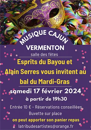 Bal du Mardi Gras avec Esprits du Bayou (cajun trad) et le groupe Alain Serres (soire festive et dansante)
