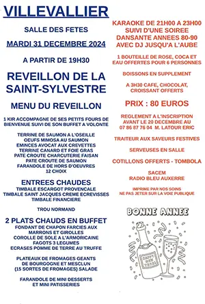 Soirée du réveillon de la Saint-Sylvestre 2024 avec repas, karaoké et soirée dansante années 80-90 avec DJ