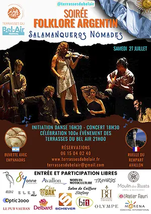 Soire Folklore Argentin avec les Salamanqueros Nmades (chants, musiques et danses issus d'un peuple cultivant lumire dans l'esprit) dans le cadre du Festival Terrasses du Bel-Air