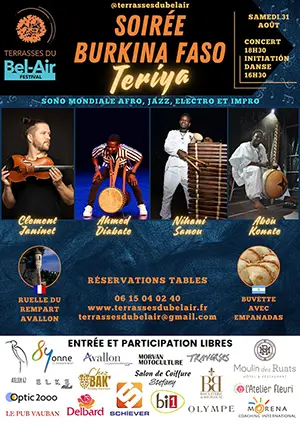 Soire Burkina Faso : Concert avec Simon Wins, Clment Janinet et le groupe Teriya (Monde de la sono mondiale afro, jazz, electro et musiques improvises) dans le cadre du Festival Terrasses du Bel-Air