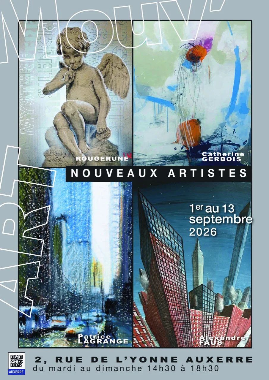 Mouv'art accueille ses nouveaux artistes : Catherine Guerbois, Rougerune, Alexandre Faus et Patrice Lagrange – Auxerre (Espace Mouv'art) (affiche de l’événement)