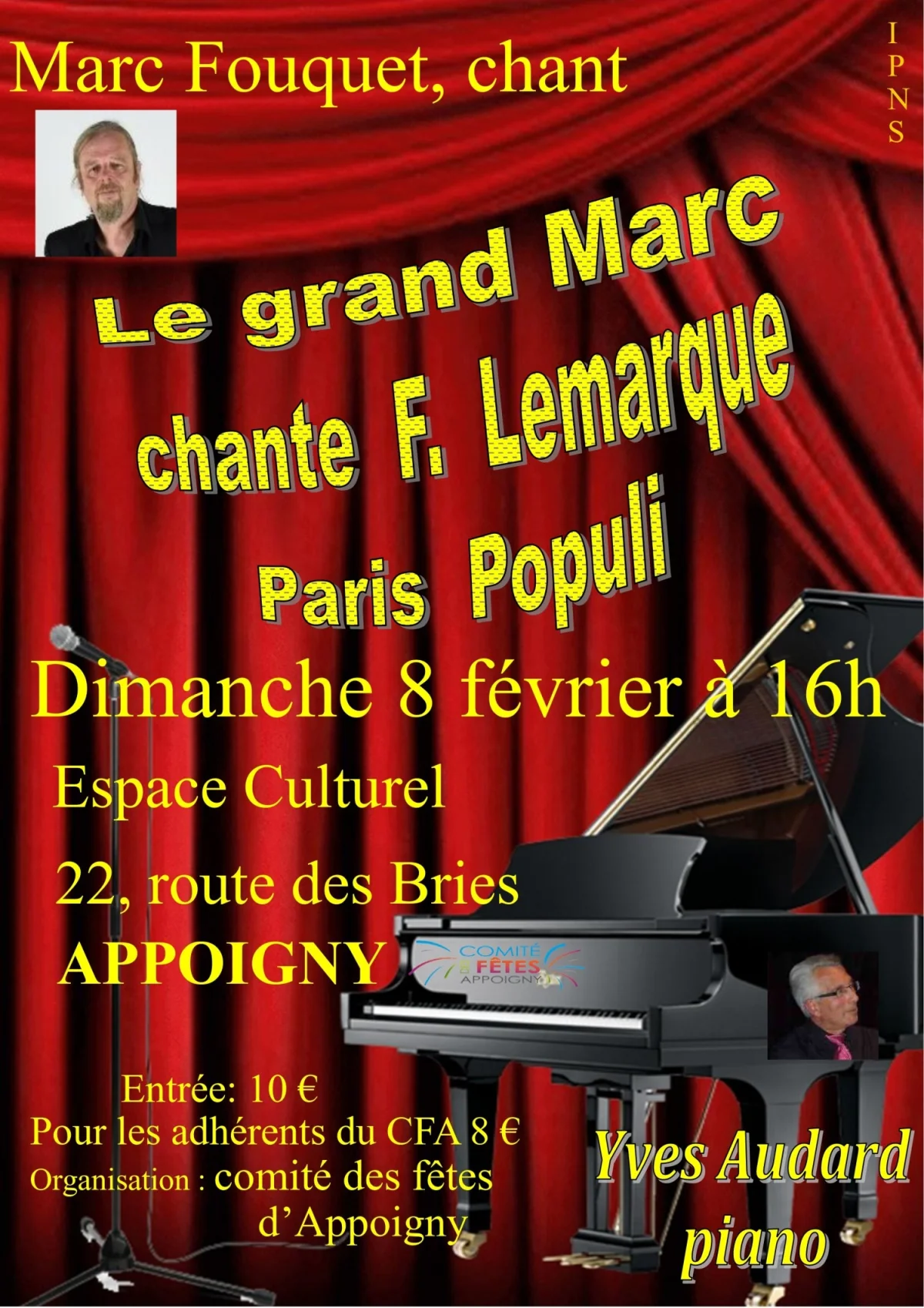 "Paris Populi", Le grand Marc chante Francis Lemarque – Appoigny (Espace culturel) (affiche de l’événement)