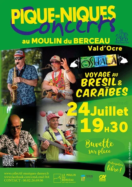 Pique-nique concert avec Oshala (Voyage au Brésil & Caraïbes) – Saint-Aubin-Château-Neuf / Le Val d'Ocre (Moulin du Berceau) (affiche de l’événement)