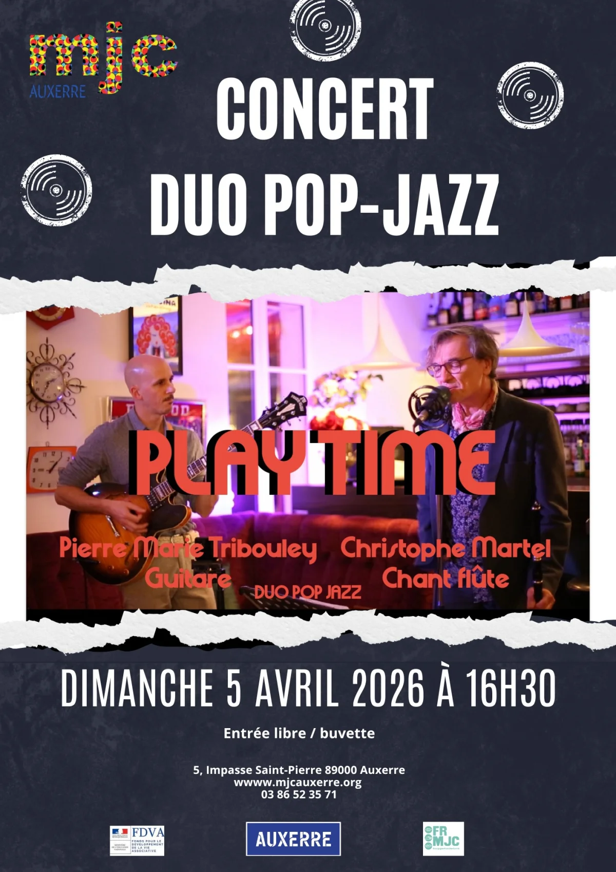 Concert avec Play Time (duo pop jazz) – Auxerre (MJC) (affiche de l’événement)