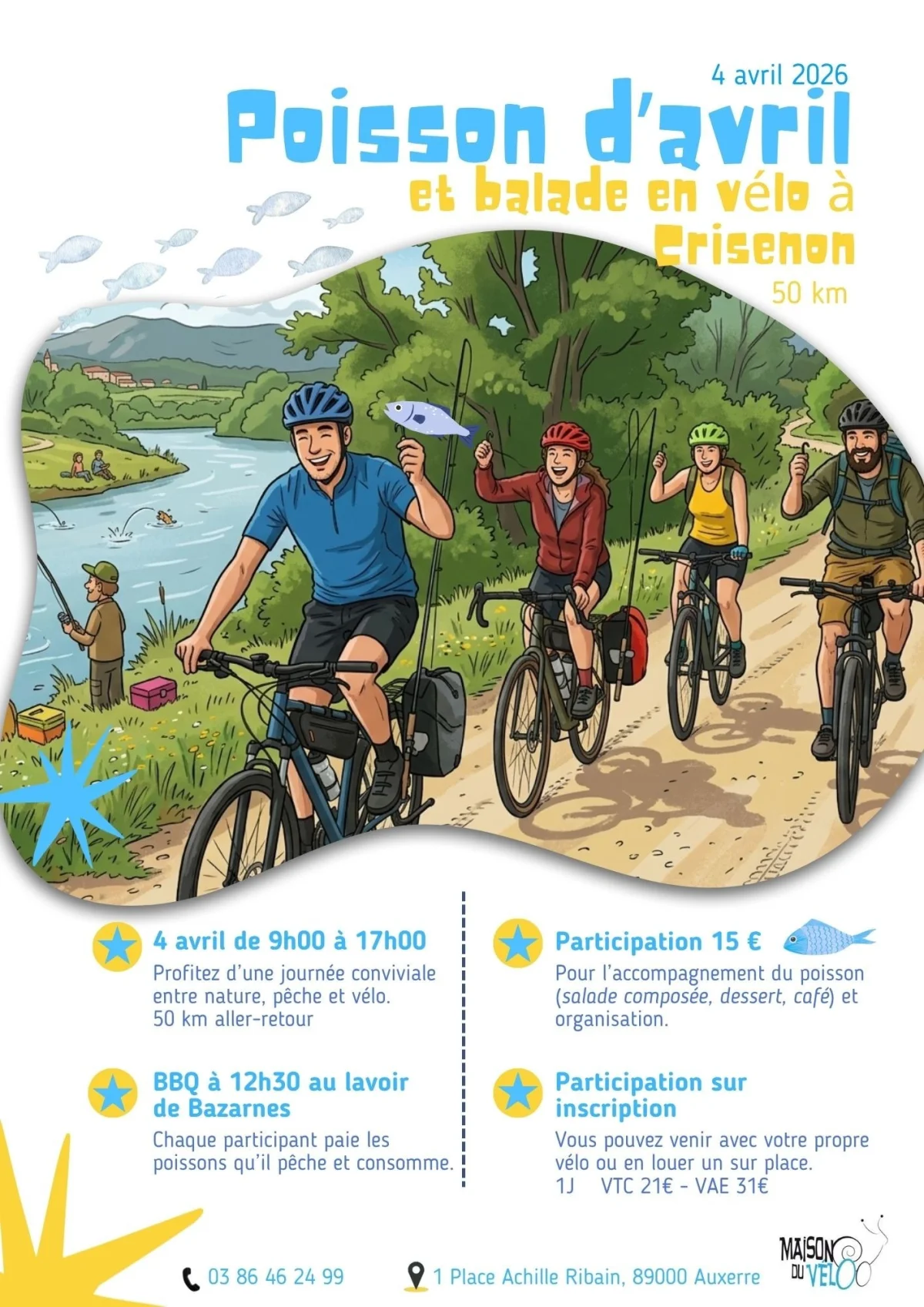 Poisson d’avril, balade à vélo et pêche à Crisenon! – Auxerre (1 Place Achille Ribain) (affiche de l’événement)