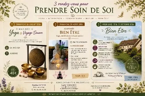 "Prendre soin de soi" : Matinée yoga et voyage sonore avec avec Delphine Mathé et Sophie Ramillon – Auxerre (Maison Paul Bert) (affiche de l’événement)