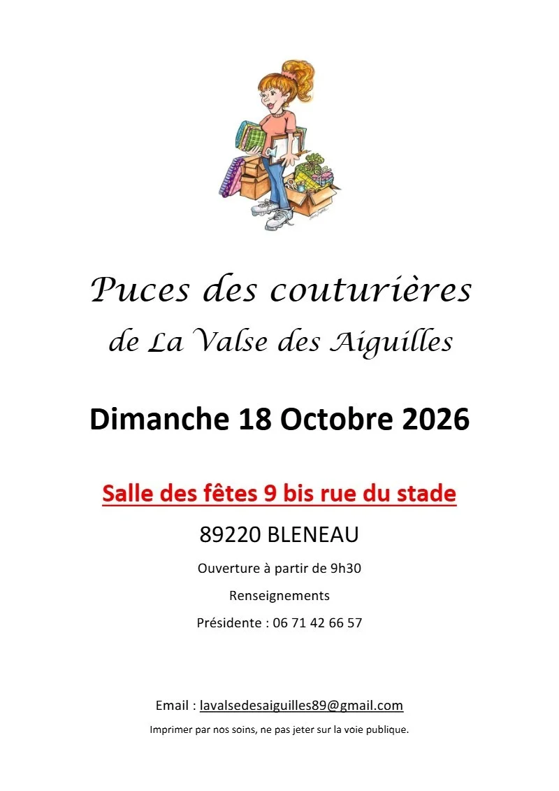 Puces des Couturières – Bleneau (salle des fêtes 9 bis rue du Srade) (affiche de l’événement)