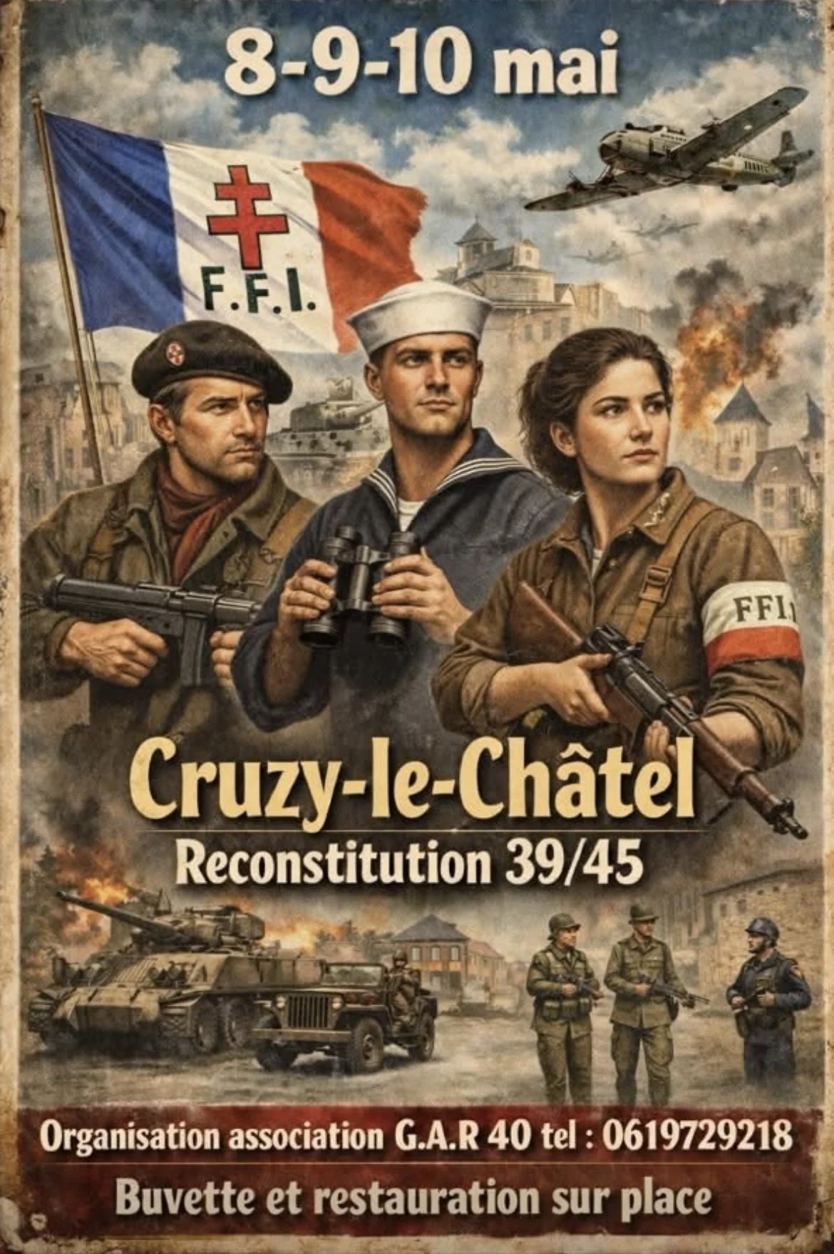 Reconstitution 39/45 – Cruzy-le-Châtel (Stade) (affiche de l’événement)